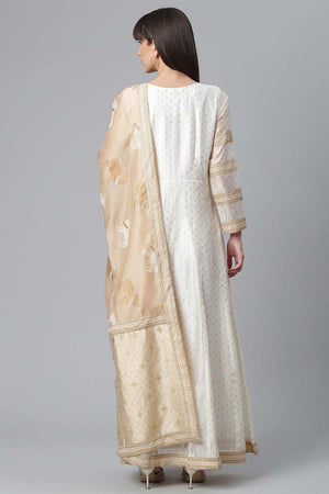 Cream Chanderi Gold Print Anarkali Kurti Dupatta Set