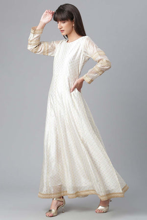 Cream Chanderi Gold Print Anarkali Kurti Dupatta Set