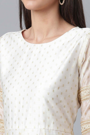 Cream Chanderi Gold Print Anarkali Kurti Dupatta Set