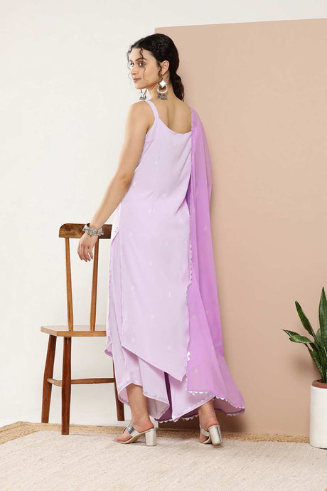 Buy Lavender Poly Crepe Printed Kurta Palazzo Set With Dupatta Online