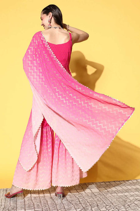 Buy Pink Poly Crepe Kurti Sharara Set With Dupatta Online
