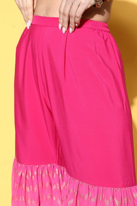 Buy Pink Poly Crepe Kurti Sharara Set With Dupatta Online