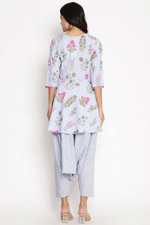 Buy Crepe Foil Print Tops Set in Purple - Front