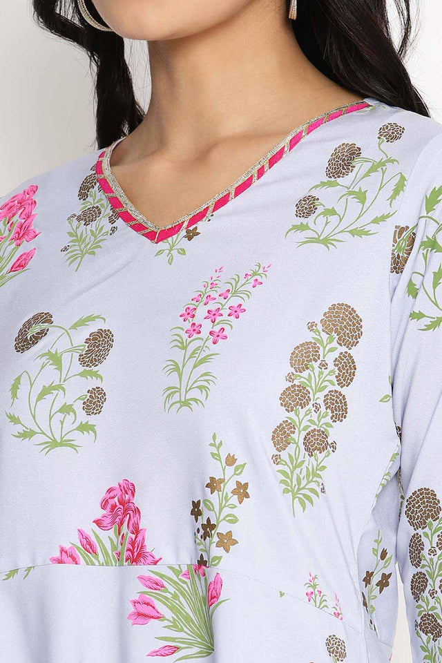 Buy Crepe Foil Print Tops Set in Purple - Zoom in