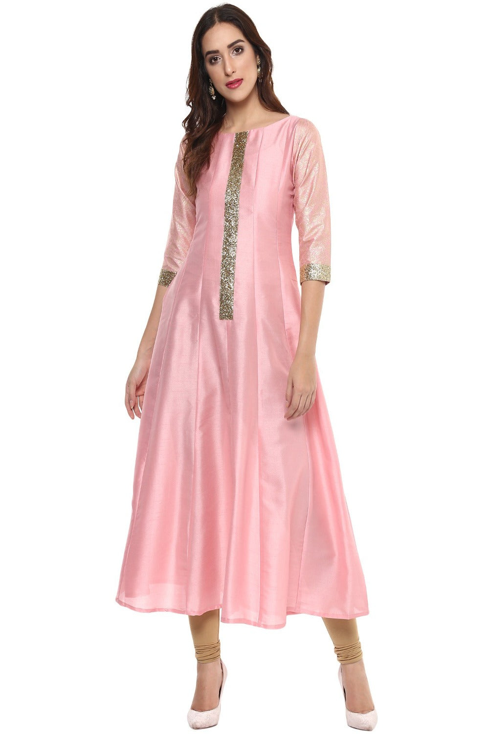 Buy Pink Printed Cotton Anarkali Kurta With Palazzos & Dupatta Online at  Rs.1439 | Libas