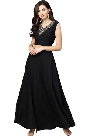 Buy Crepe Foil Print Tops Set in Royal Blue - Front