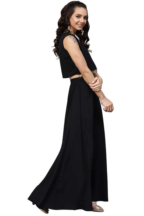 Buy Crepe Foil Print Tops Set in Royal Blue - Side