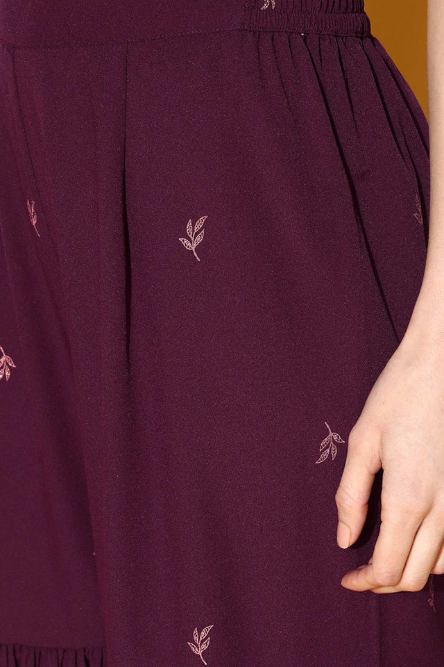 Buy Burgundy Poly Crepe Printed Kurta Sharara Set Online