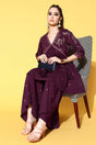 Buy Burgundy Poly Crepe Printed Kurta Sharara Set Online