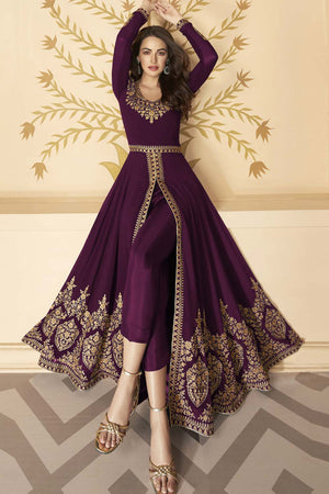 Wine Georgette Resham Embroidery Anarkali Suit Set
