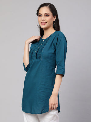 Teal  Pure Cotton Solid Tunics