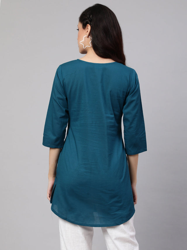 Teal  Pure Cotton Solid Tunics