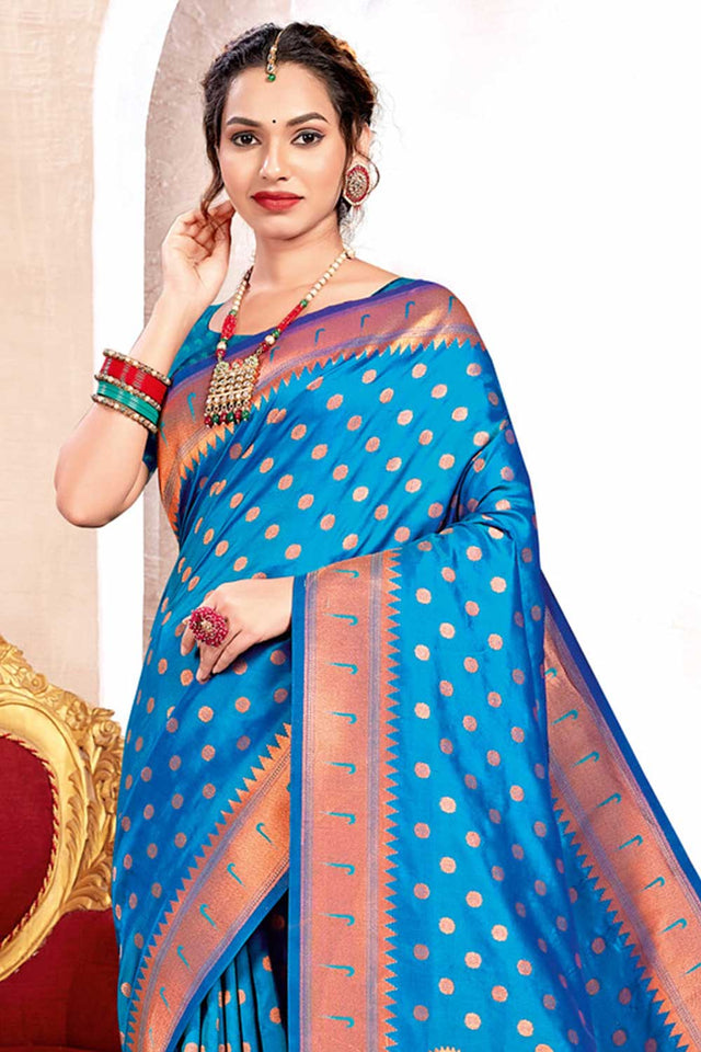 Blue Paithani Art Silk Saree
