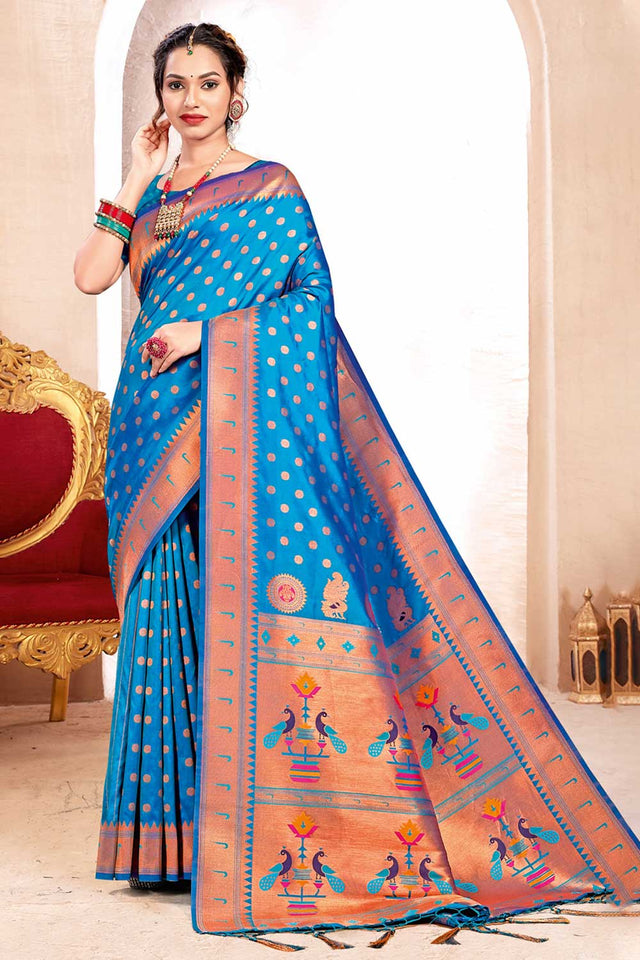 Blue Paithani Art Silk Saree