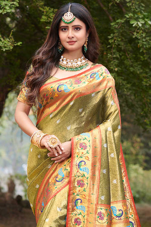 Green Paithani Art Silk Saree