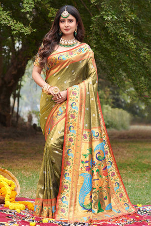 Green Paithani Art Silk Saree