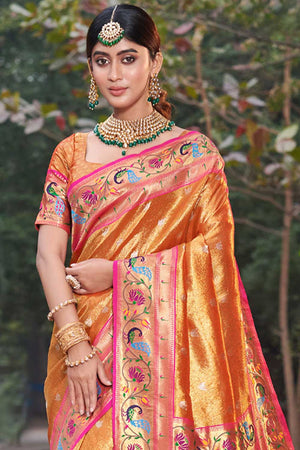 Orange Paithani Art Silk Saree