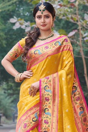 Yellow Paithani Art Silk Saree