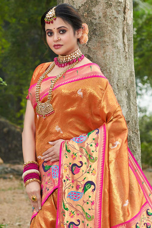 Orange Paithani Art Silk Saree