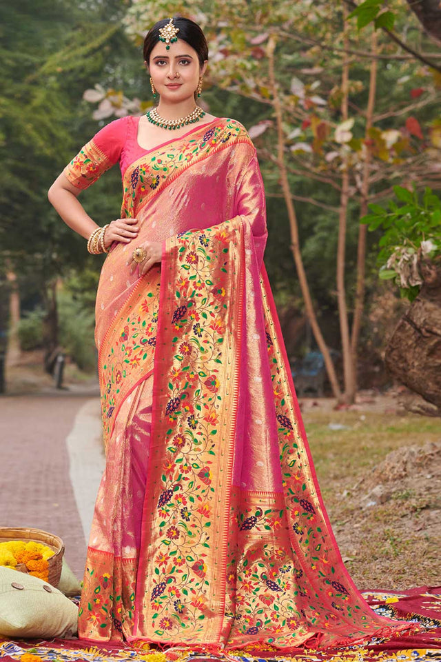 Pink Paithani Art Silk Saree