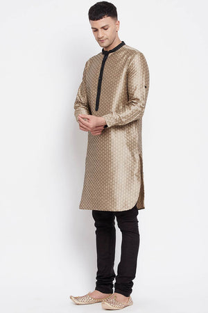 Buy Men's Art Silk Paisley Printed Long Kurta in Beige - Back