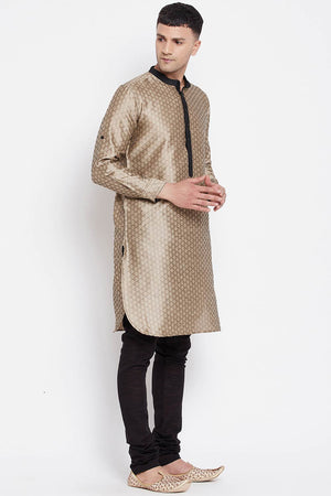 Buy Men's Art Silk Paisley Printed Long Kurta in Beige - Side
