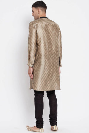 Buy Men's Art Silk Paisley Printed Long Kurta in Beige - Zoom in