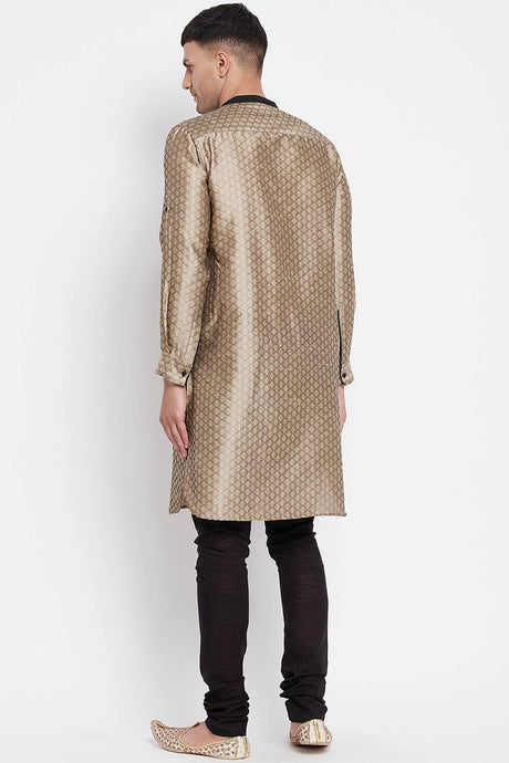 Buy Men's Art Silk Paisley Printed Long Kurta in Beige - Zoom in