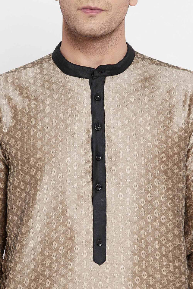 Buy Men's Art Silk Paisley Printed Long Kurta in Beige - Zoom Out
