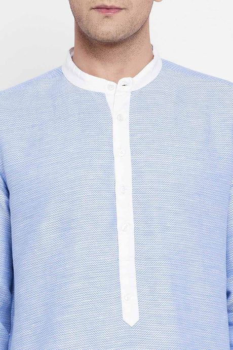 Buy Men's Pure Cotton Solid Long Kurta in Blue - Zoom Out