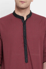 Buy Men's Pure Cotton Solid Long Kurta in Maroon - Zoom Out