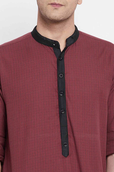 Buy Men's Pure Cotton Solid Long Kurta in Maroon - Zoom Out