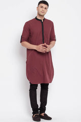 Buy Men's Pure Cotton Solid Long Kurta in Maroon