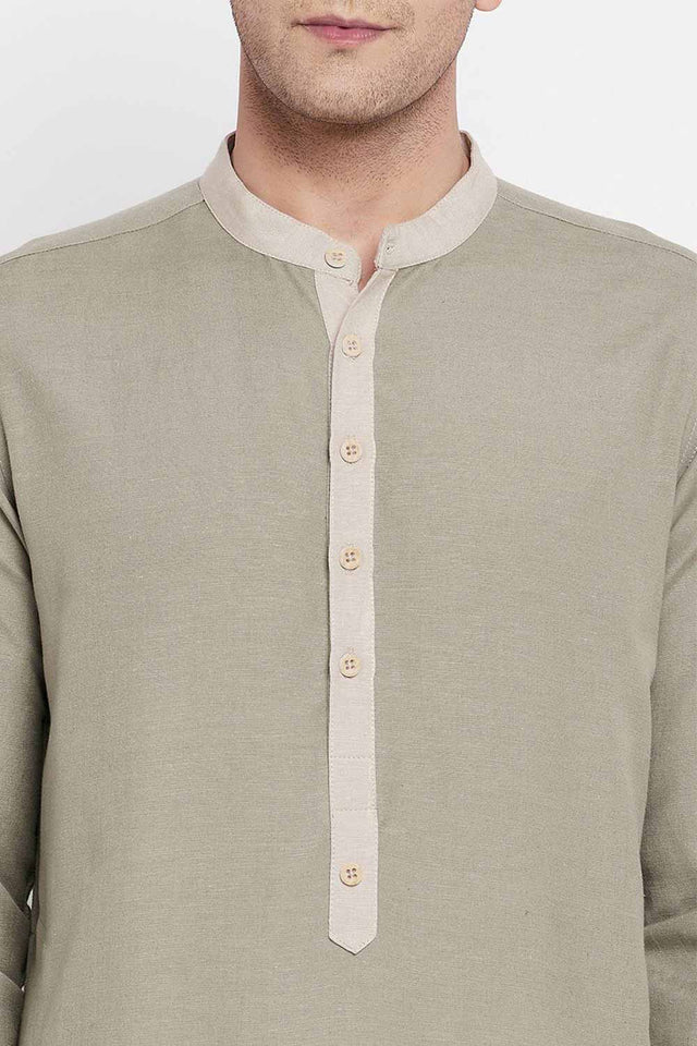 Buy Men's Pure Cotton Solid Long Kurta in Green - Zoom Out