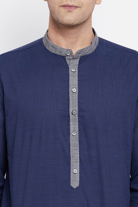 Buy Men's Pure Cotton Solid Long Kurta in Blue - Zoom Out