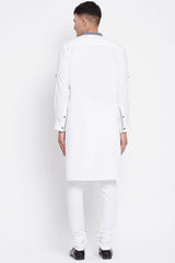 Buy Men's Pure Cotton Solid Long Kurta in White - Zoom in