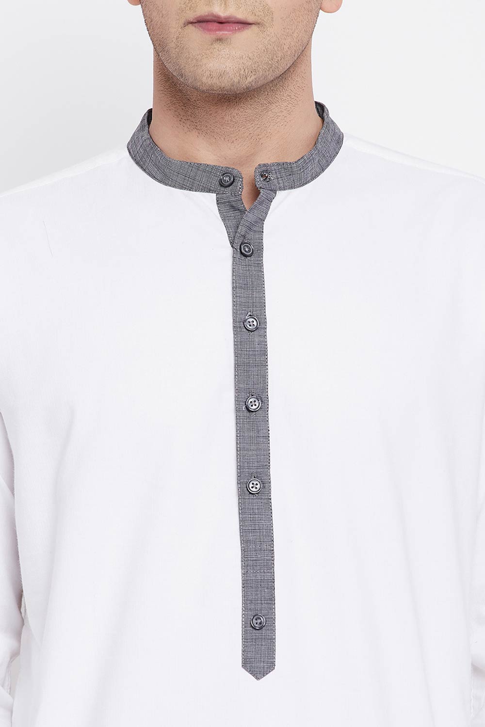 Buy Men's Pure Cotton Solid Long Kurta in White - Zoom Out