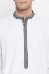 Buy Men's Pure Cotton Solid Long Kurta in White - Zoom Out