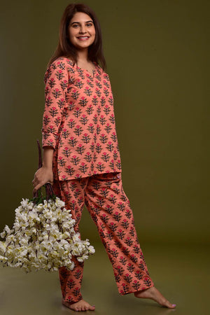 Buy Cotton Floral Print Nightwear in Peach