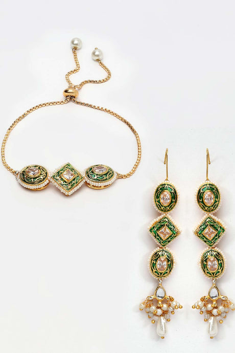 Buy Women's Sterling Silver Earring and Bracelet Set in Green Online - Back