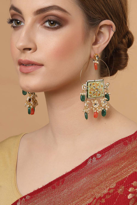 Buy Women's Sterling Silver Large Dangle Earrings in Green Online