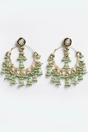 Buy Women's Copper Kundan Chandbali Earring in Green - Front