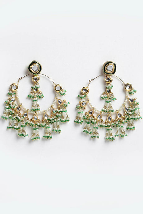 Buy Women's Copper Kundan Chandbali Earring in Green - Front
