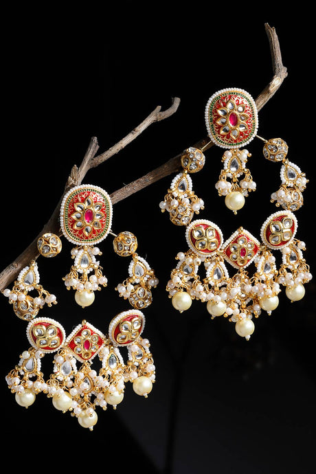 Buy Women's Sterling Silver Kundan Chandbali Earring in Red - Back