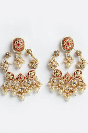 Buy Women's Sterling Silver Kundan Chandbali Earring in Red - Front