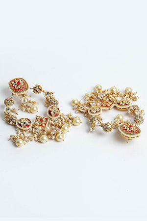 Buy Women's Sterling Silver Kundan Chandbali Earring in Red - Side