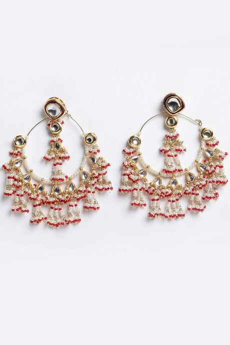 Buy Women's Copper Kundan Chandbali Earring in Red - Front