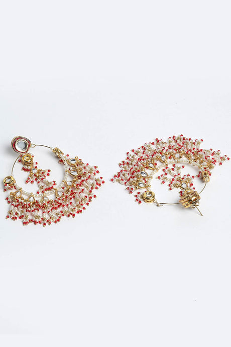Buy Women's Copper Kundan Chandbali Earring in Red - Side