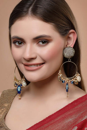 Blue And White Gold-Plated Kundan And Pearls Chandbali Earring (DGEC22020)