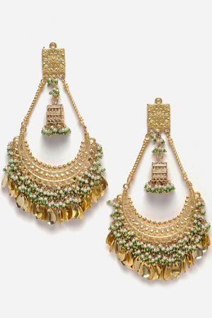 Gold And Green Chand Bali Earring With Pearls And Natural Stones